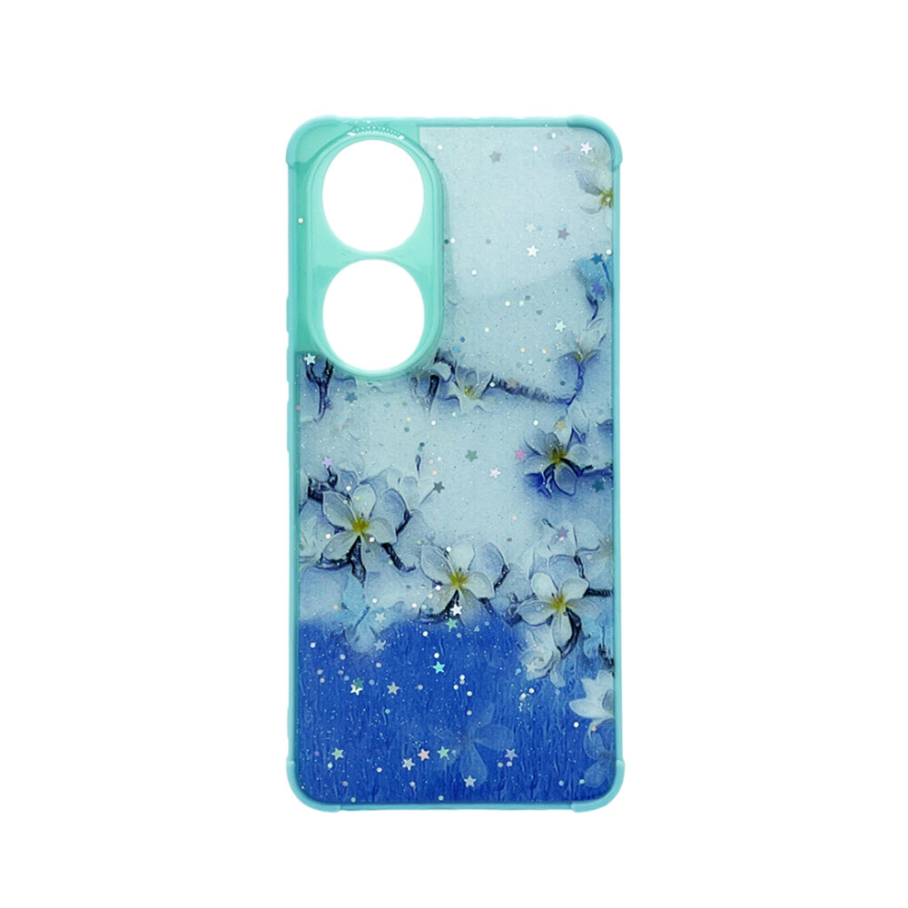 Estuche Diseño Escarcha Honor 90 Flor Celeste