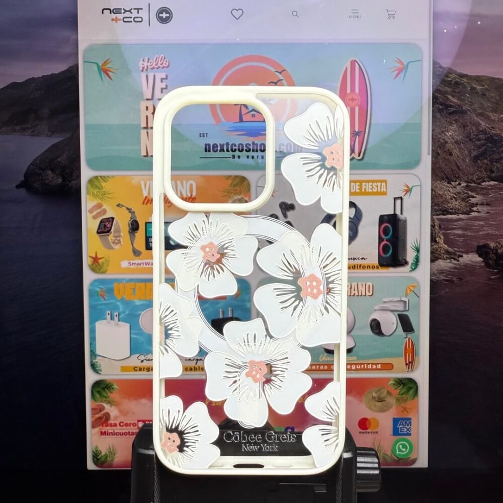 Côbee Canvas MagSafe Blanco Iphone 14 Pro Greis #11 Flor Blanca