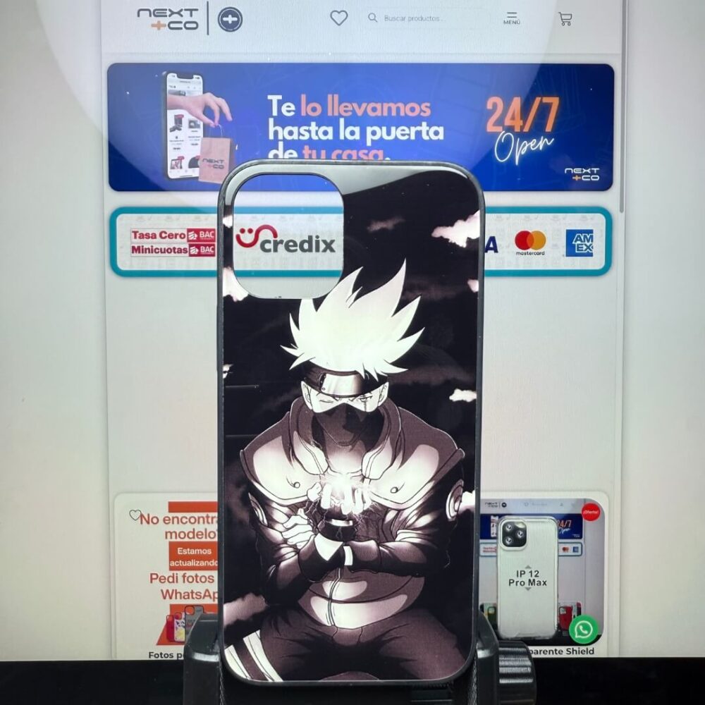 Estuche Iphone 12 mini Glass Diseño Kakashi/Naruto fondo negro